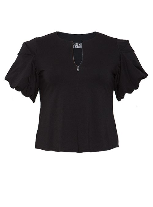 Sway Cropped Shirt, Front Zip, Black
