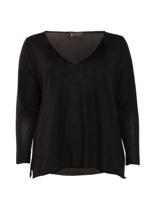 Layer Pullover, Cashmere and Silk V-Neck, Pure Black