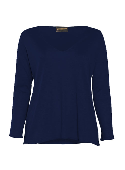 Cashmere Silk Pullover V-Neck, Filati Loro Piana, Dark Blue