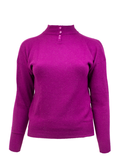Recycled Cashmere Pullover, Highneck, Magenta