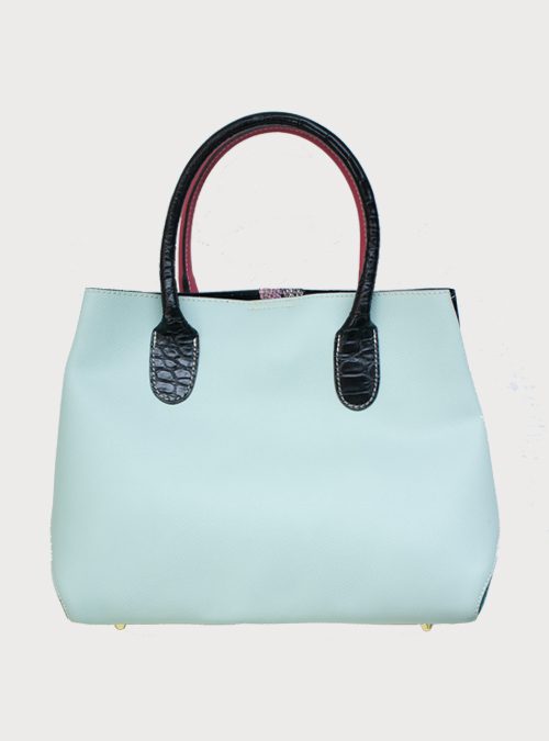 Color Mix Tophandle Bag, Mint and Glossy Black