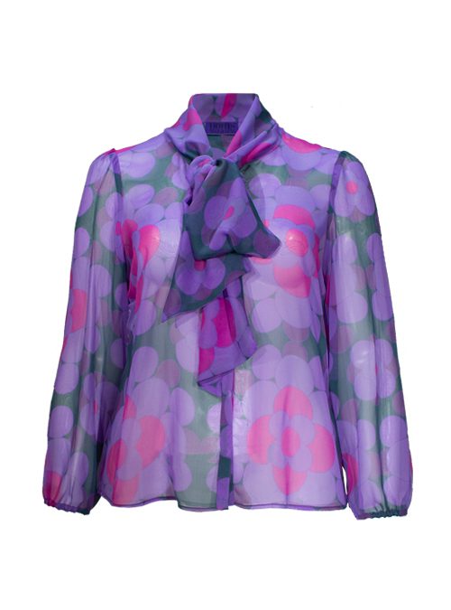 Sheer Blouse, Front Bow, Loved Lavender