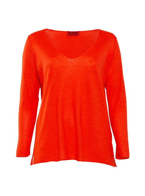Layer Pullover, Cashmere and Silk V-Neck, Poppy Red