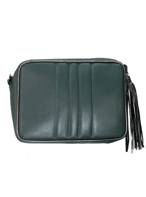 Curvy Crossbody Tassel Bag, Metallic Emerald
