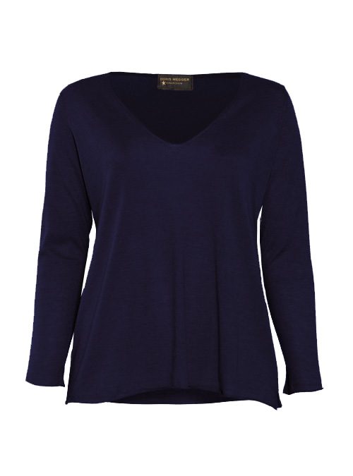 Layer Pullover, Cashmere and Silk V-Neck, Ink Blue