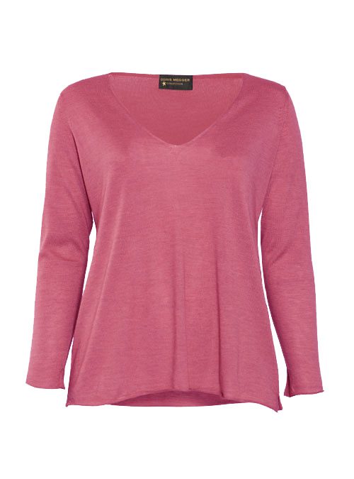 Layer Pullover, Cashmere and Silk V-Neck, Flamino Rose
