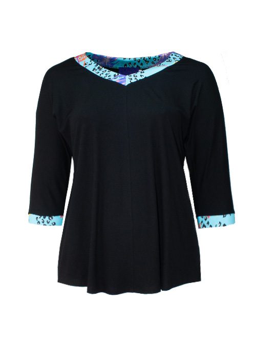 New Swing Shirt, Aquamarina Black, Silklined V-Neck