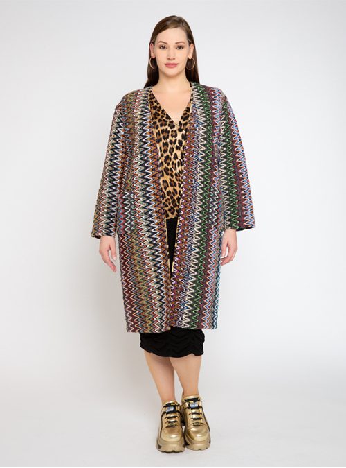 Long Kimono Coat, Autumn Graphic, Knit, Straight Sleeves