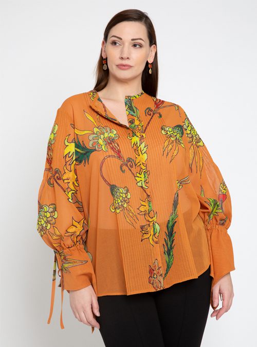 Pleated Blouse, Tangerine Muse, Sheer Viscose