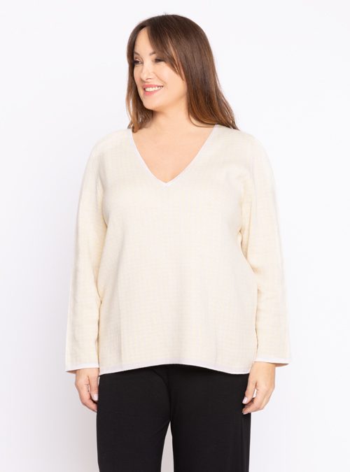 Jaquard Pullover, Vichy Artwork, Pastell Yellow Almond